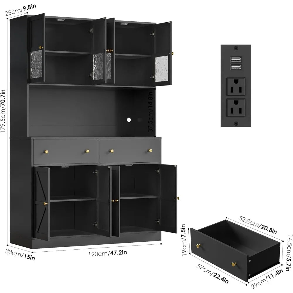 71 Inch Pantry with LED Light and Charging Station
