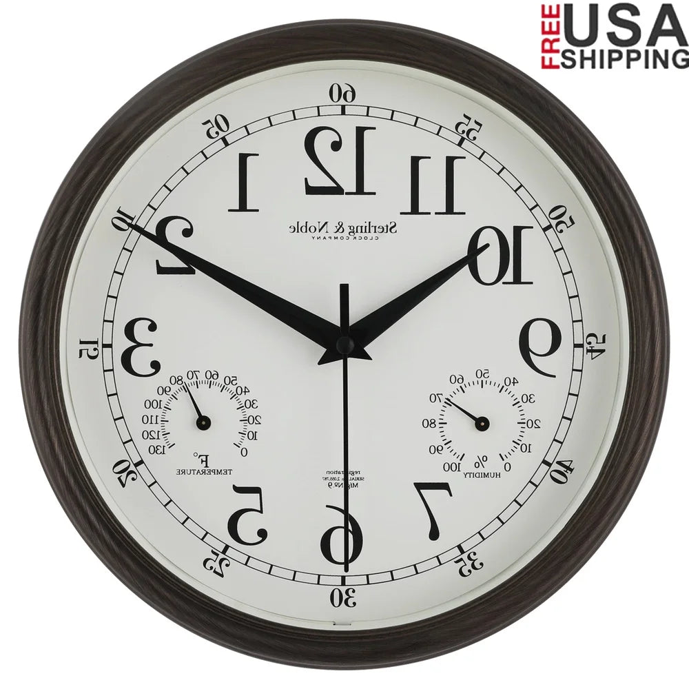 8.75 Inch Antique Bronze Indoor Outdoor Wall Clock with Thermometer Hygrometer