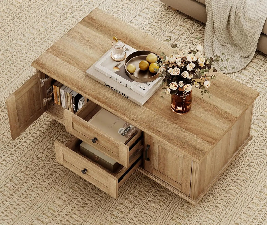 Farmhouse Coffee Table with Storage Cabinet