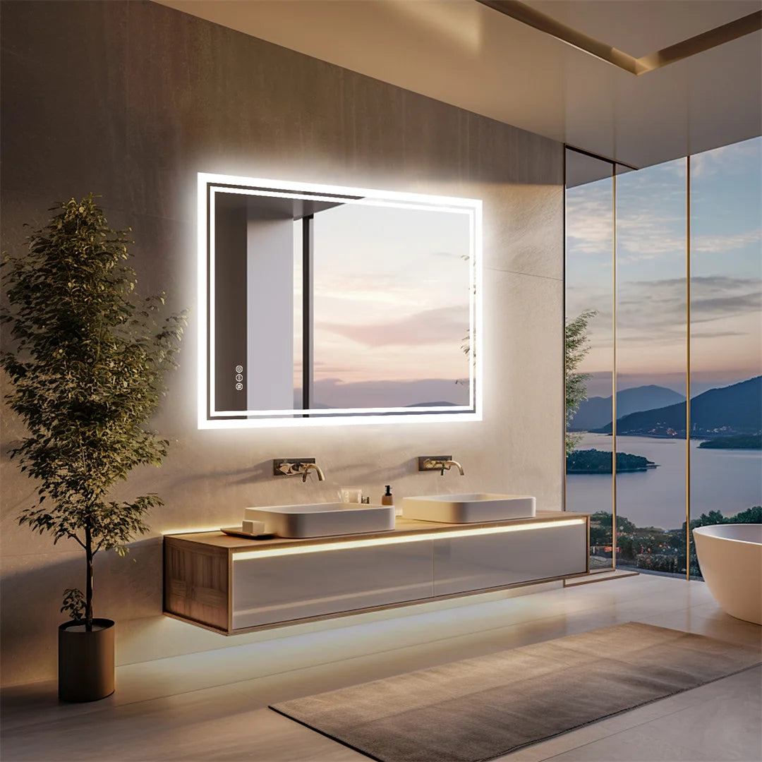 28x36 inch Illuminate Bathroom Mirror with Light Backlit Dimmable Defog Wall-mounted Bath Mirror