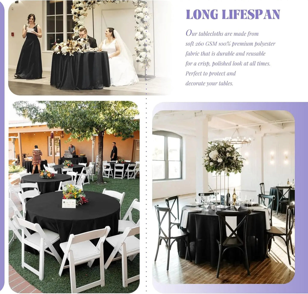 10 Pack Black Round Tablecloth 90 Inch Washable Polyester Tablecloths