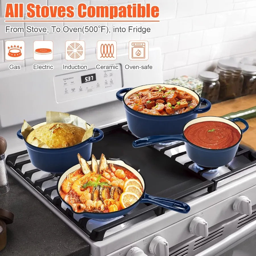 Nonstick Enameled Cast Iron Cookware Set 7Pcs Pots and Pans with Lid Healthy Round Dutch Oven