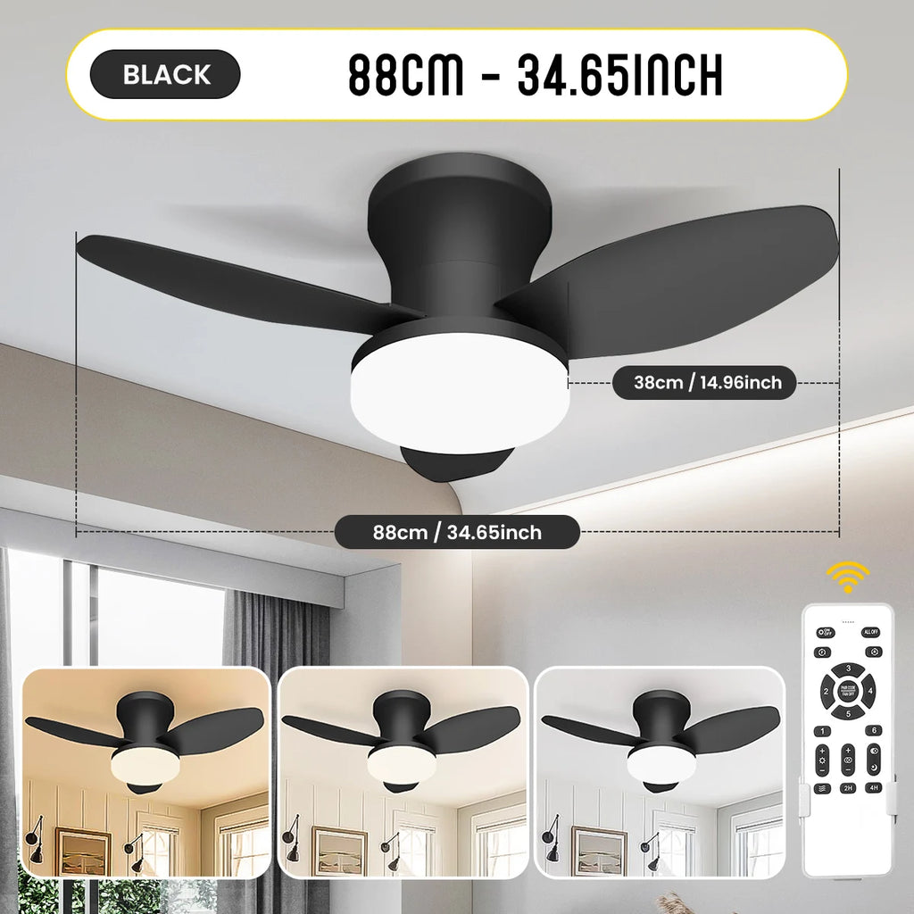Three Leaf Ceiling Fan with Light & Remote Control, 6 Speed, Reversible Noiseless, Dimmable LED