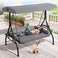 3 Person Outdoor Porch Swing with Canopy and Stand