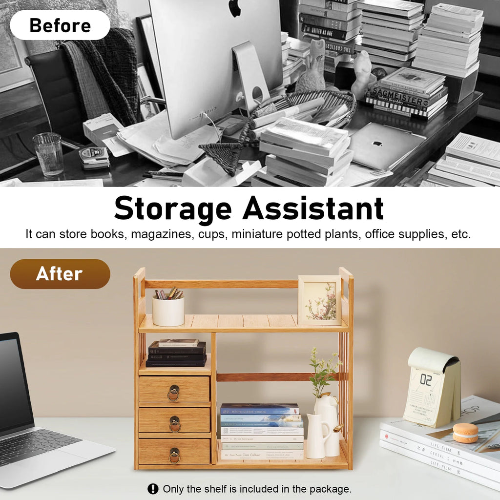 Desktop Organizer  Storage Rack Wood with Drawers