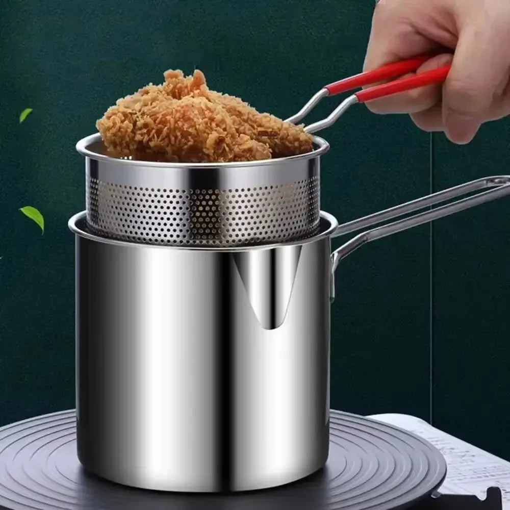 Small frying pan with stainless steel frying basket