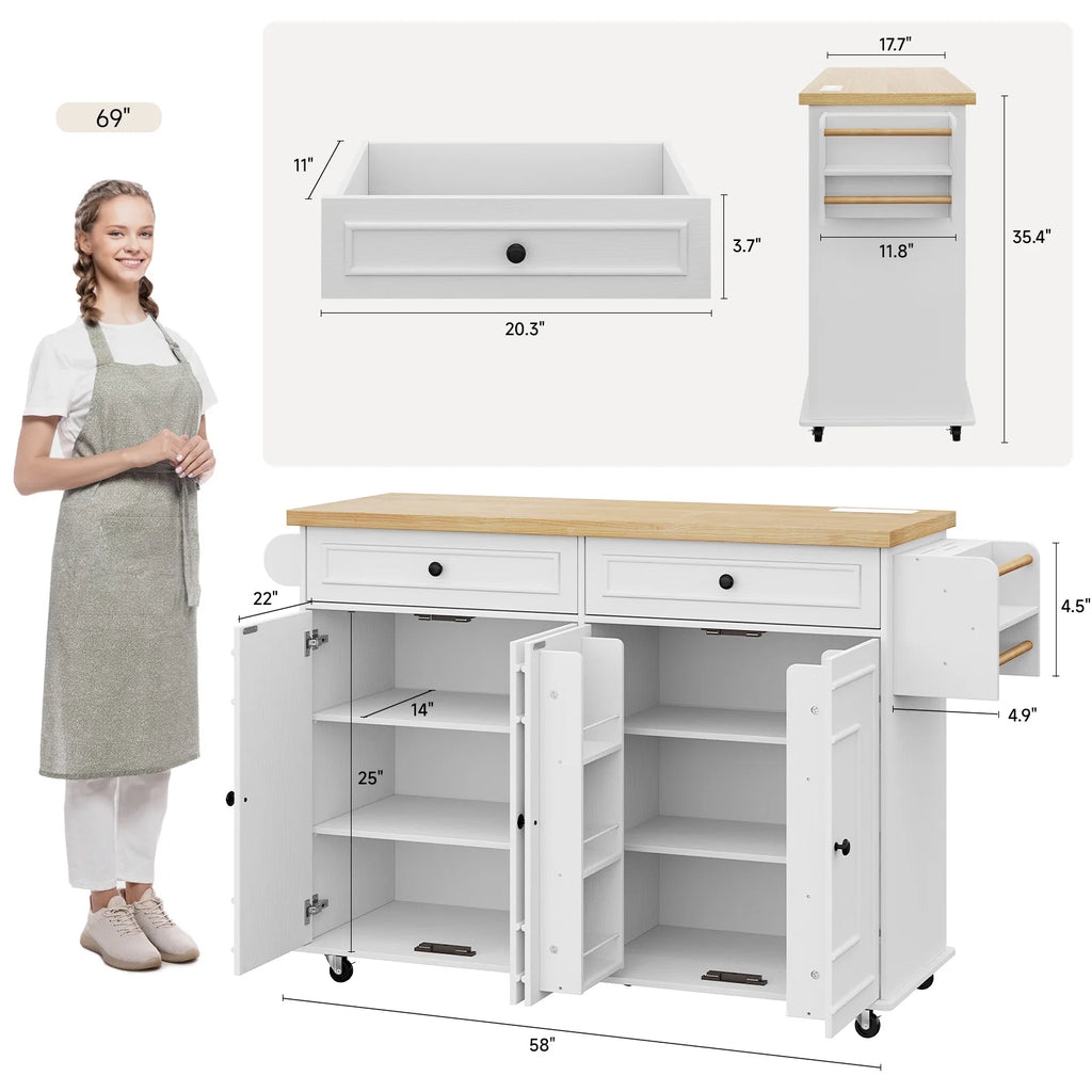 60" Mobile Kitchen Islands Rolling Trolley