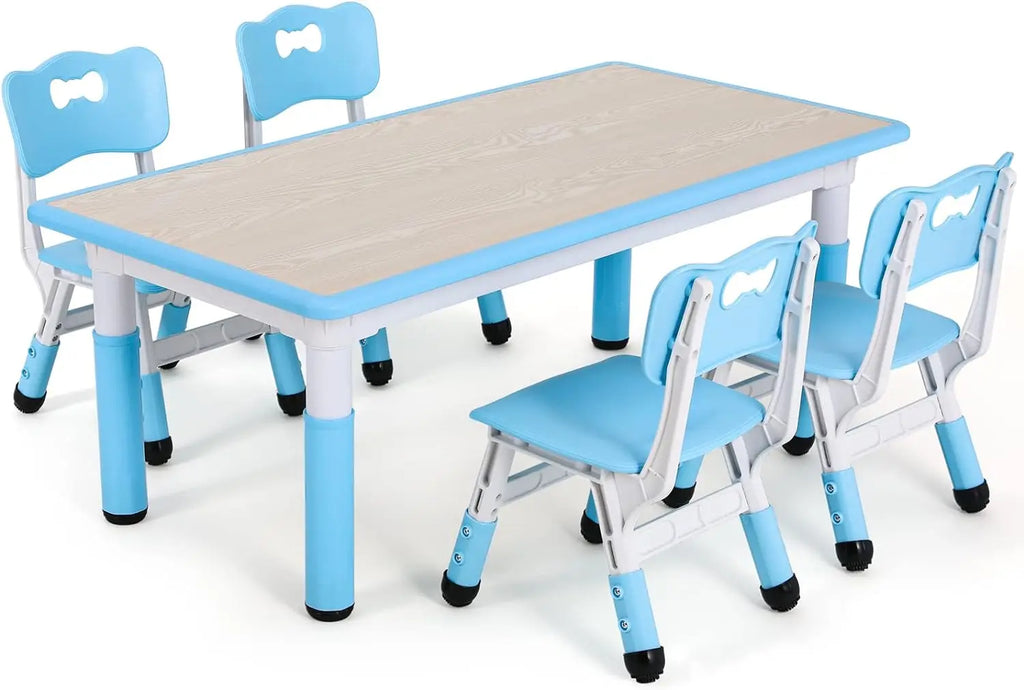 Kids Table and 4 Chairs Set, Height Adjustable Toddler Table and Chair Set