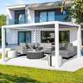 12' × 16' Louvered Pergola with Adjustable Roof, Curtains and Netting