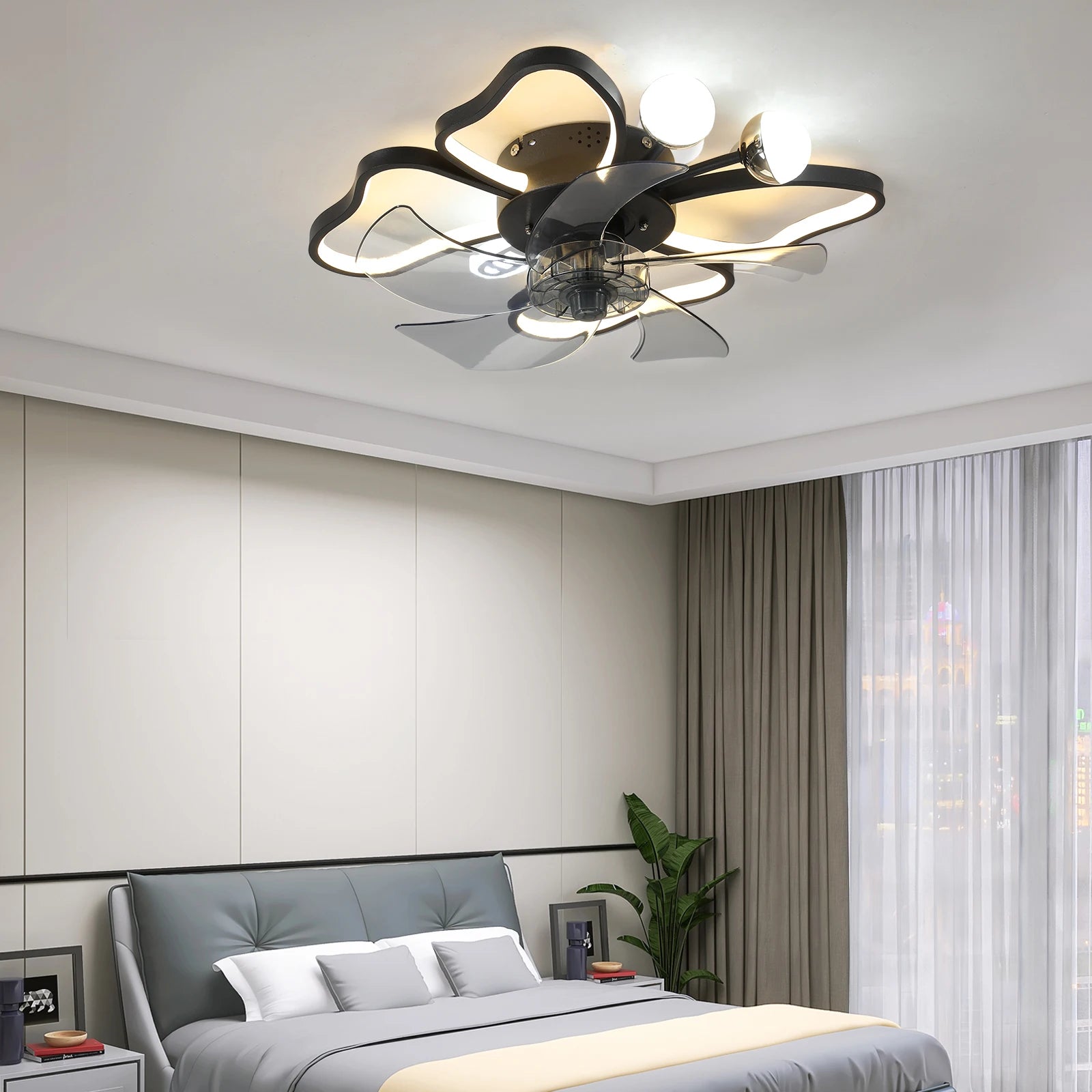 Butterflies Ceiling Fan with LED lights and Transparent Blades, Low-Profile Design