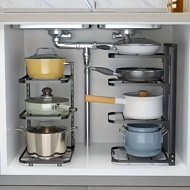 Adjustable Pot Rack Organizer, Stainless Steel Pot Storage Rack