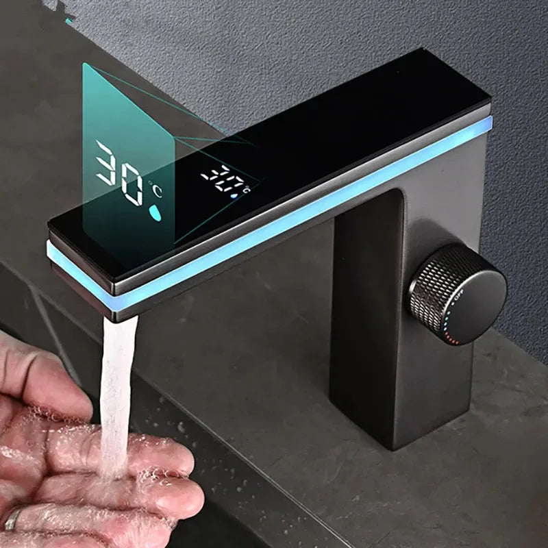 Digital Display Bathroom Basin Faucet Intelligent LED
