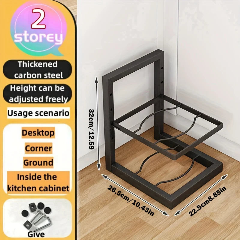 Adjustable Pot Rack Organizer, Stainless Steel Pot Storage Rack