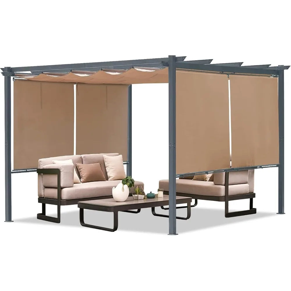 12 x 12 ft Outdoor Pergola with Retractable Shade Canopy