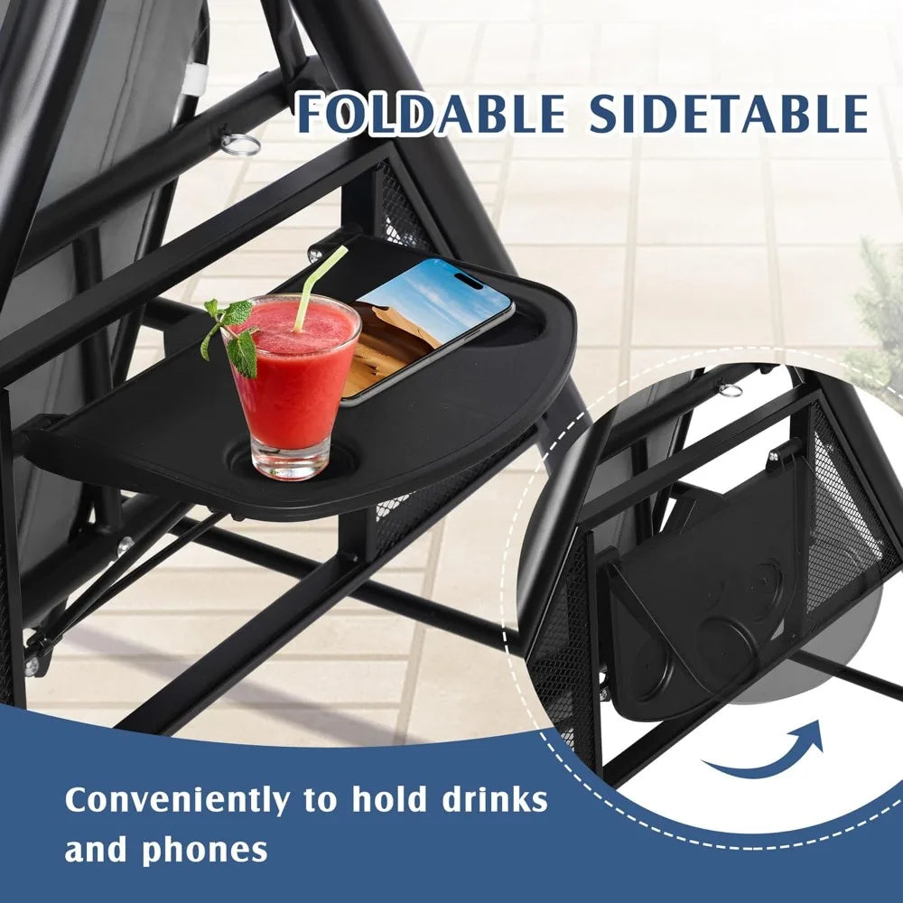 3 Person Outdoor Porch Swing with Canopy and Stand