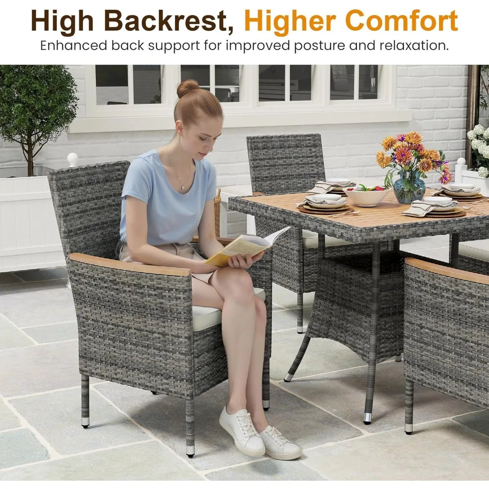 5 Pcs Outdoor Patio Table and Chairs with Acacia Wood Tabletop