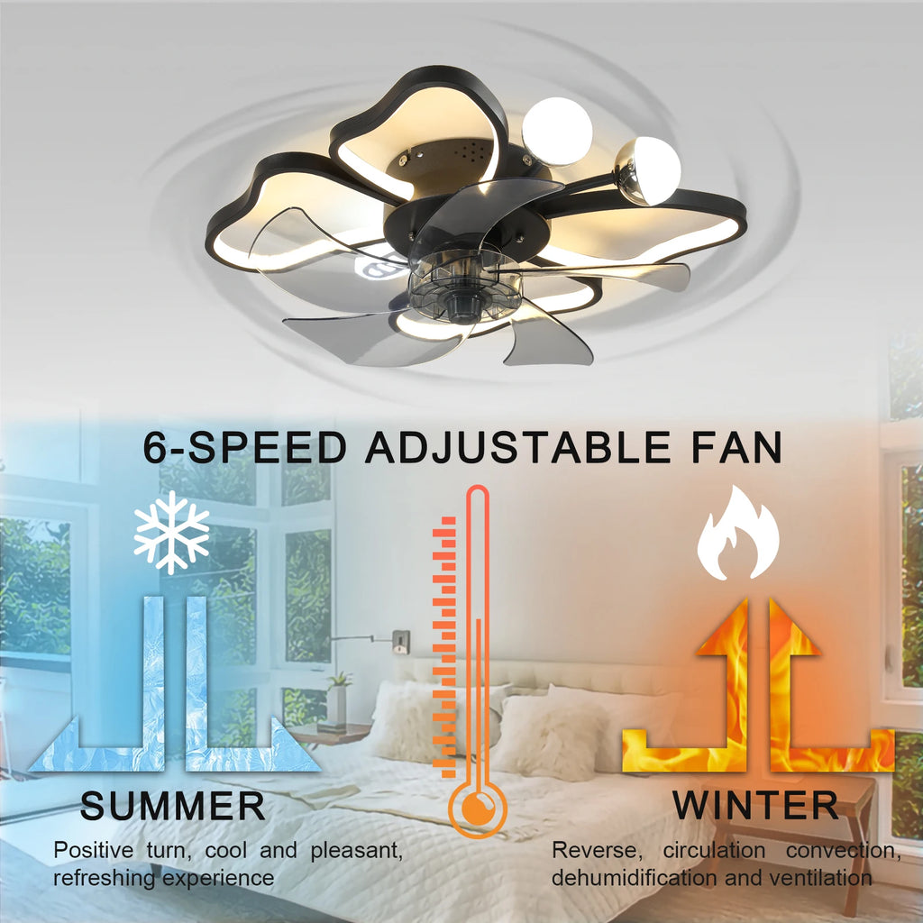 Butterflies Ceiling Fan with LED lights and Transparent Blades, Low-Profile Design