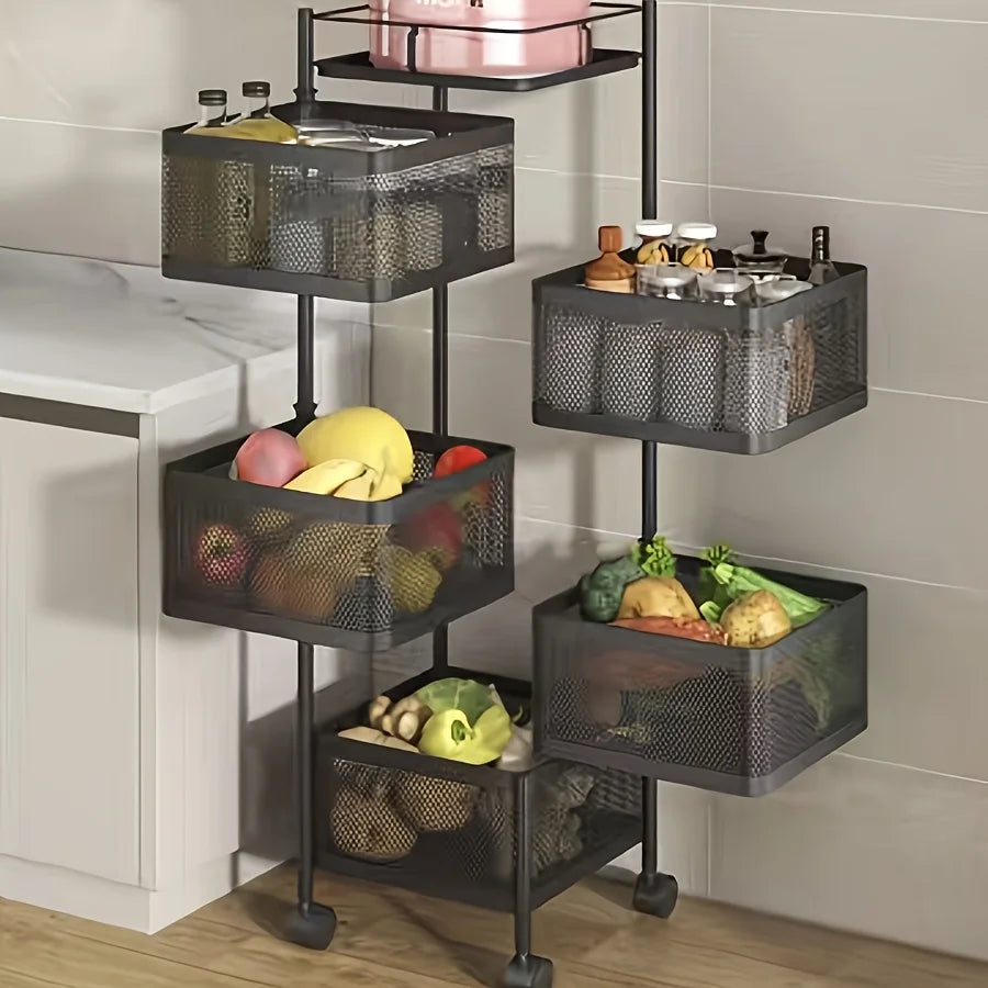 Kitchen Storage, Rotating 5-Tier Metal Fruit Vegetable Basket