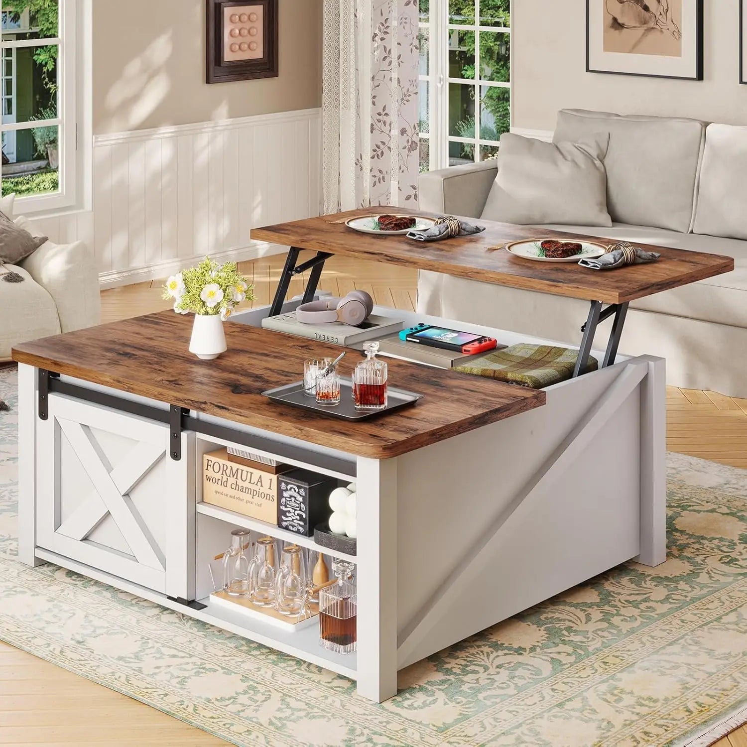 31.5" Lift Top Coffee Table with Storage, Farmhouse Coffee Table