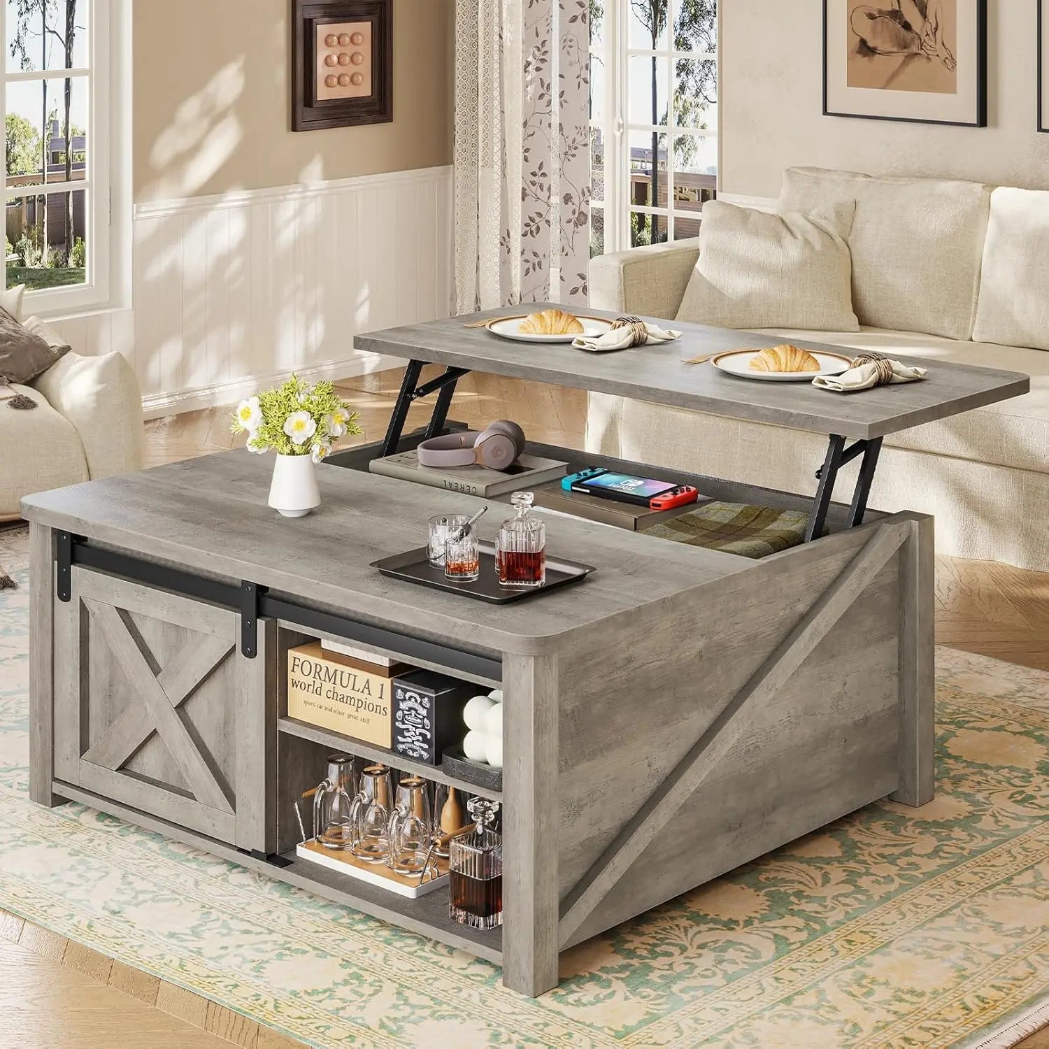 31.5" Lift Top Coffee Table with Storage, Farmhouse Coffee Table