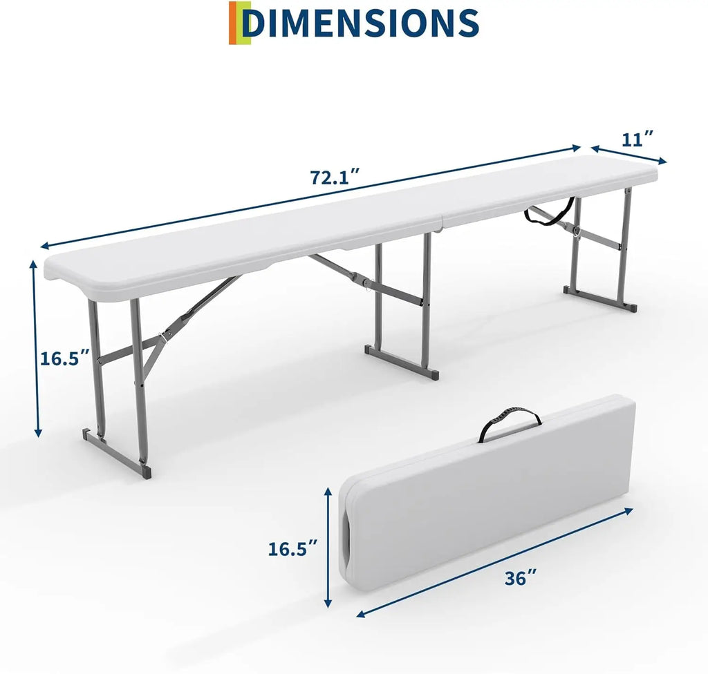 6Ft Plastic Folding Bench, 2 Pack HDPE Portable Folding Outdoor Benches w/Carrying Handle