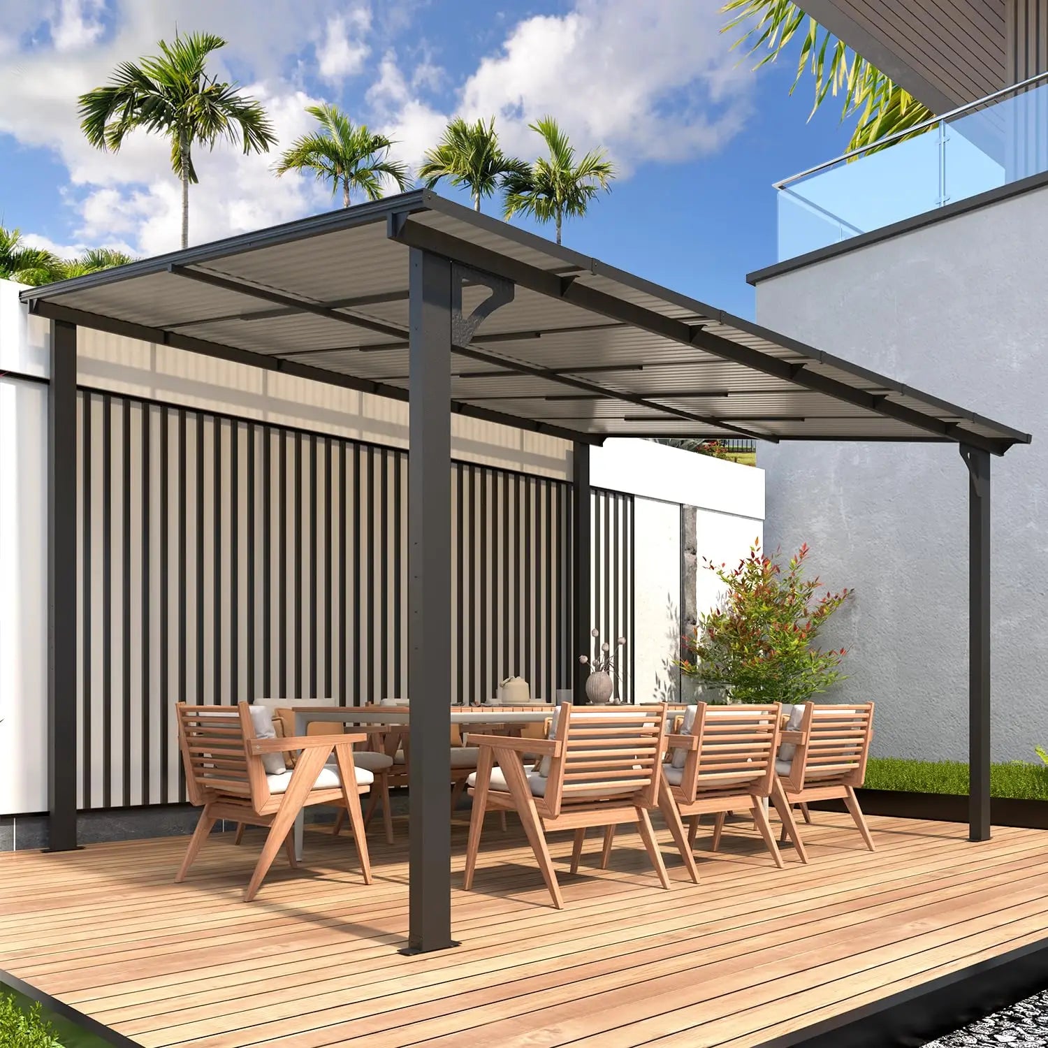 Wall Gazebo12’ x 10’, Hard Top Lean to