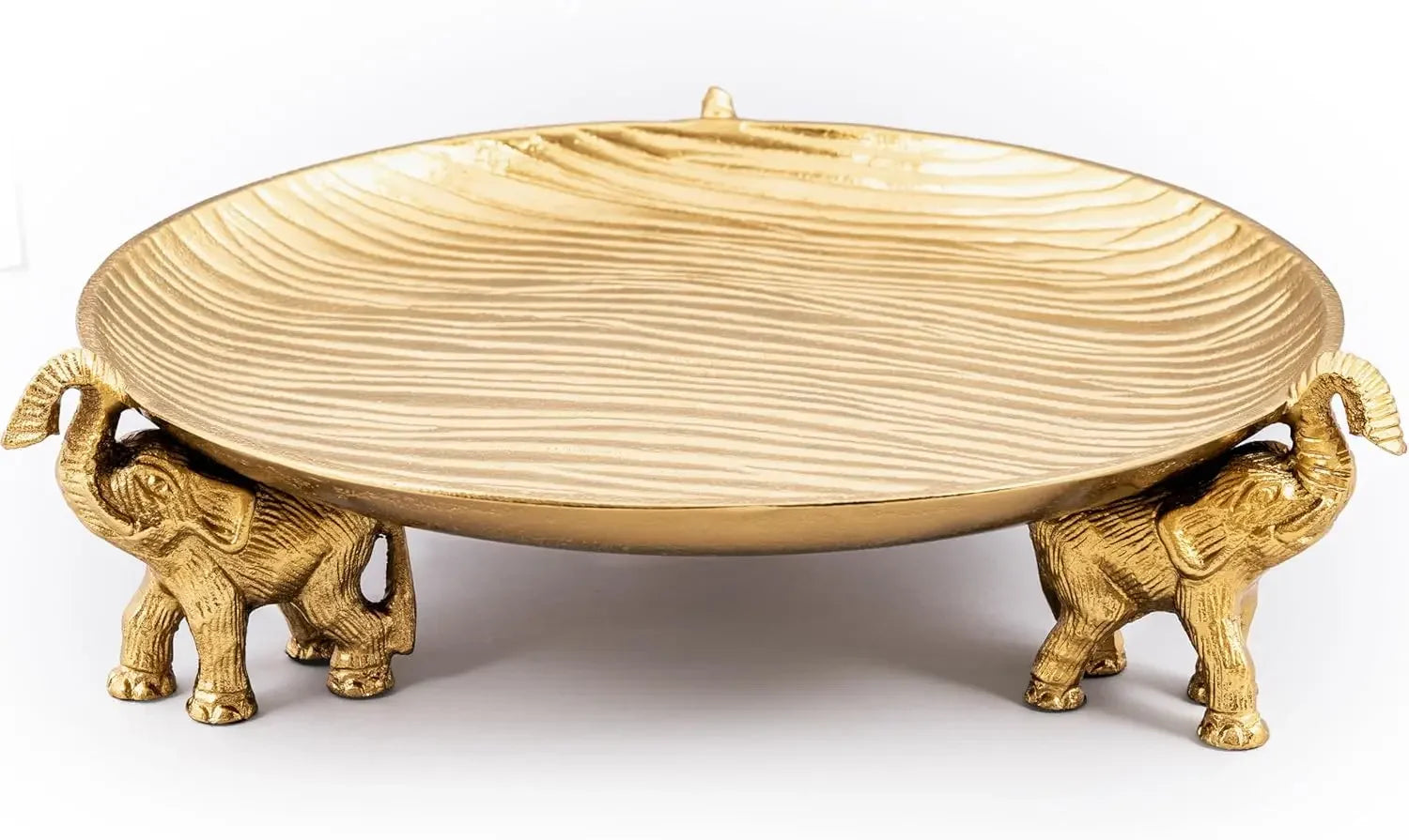 Round Decorative Tray with Elephant Stands, Golden