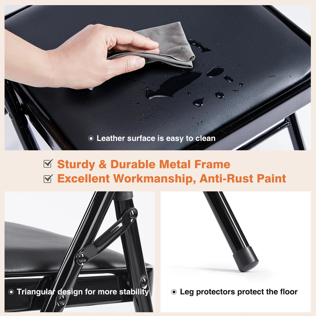 Leather Padded Folding Chair 4 Pack Sturdy Metal