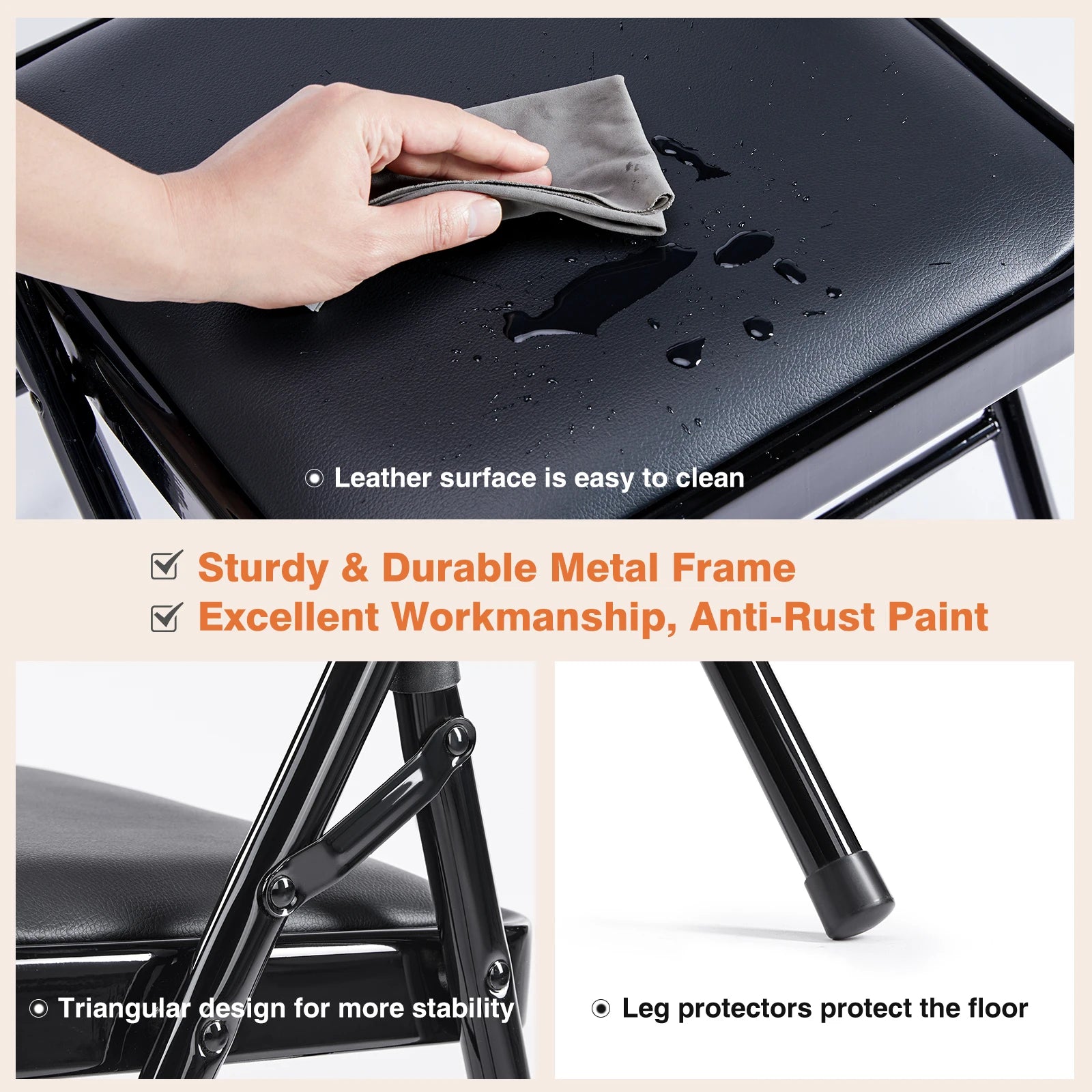 Leather Padded Folding Chair 4 Pack Sturdy Metal