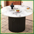 Modern Round Dining Table for 4-6, White Marble Top with Fluted Base