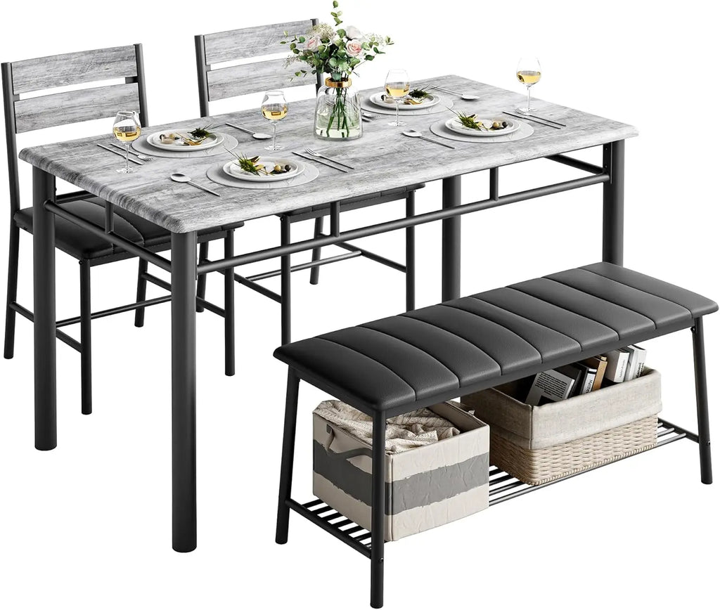 Dining Table Set for 4, Kitchen Table and Chairs and Bench Set for Small Space