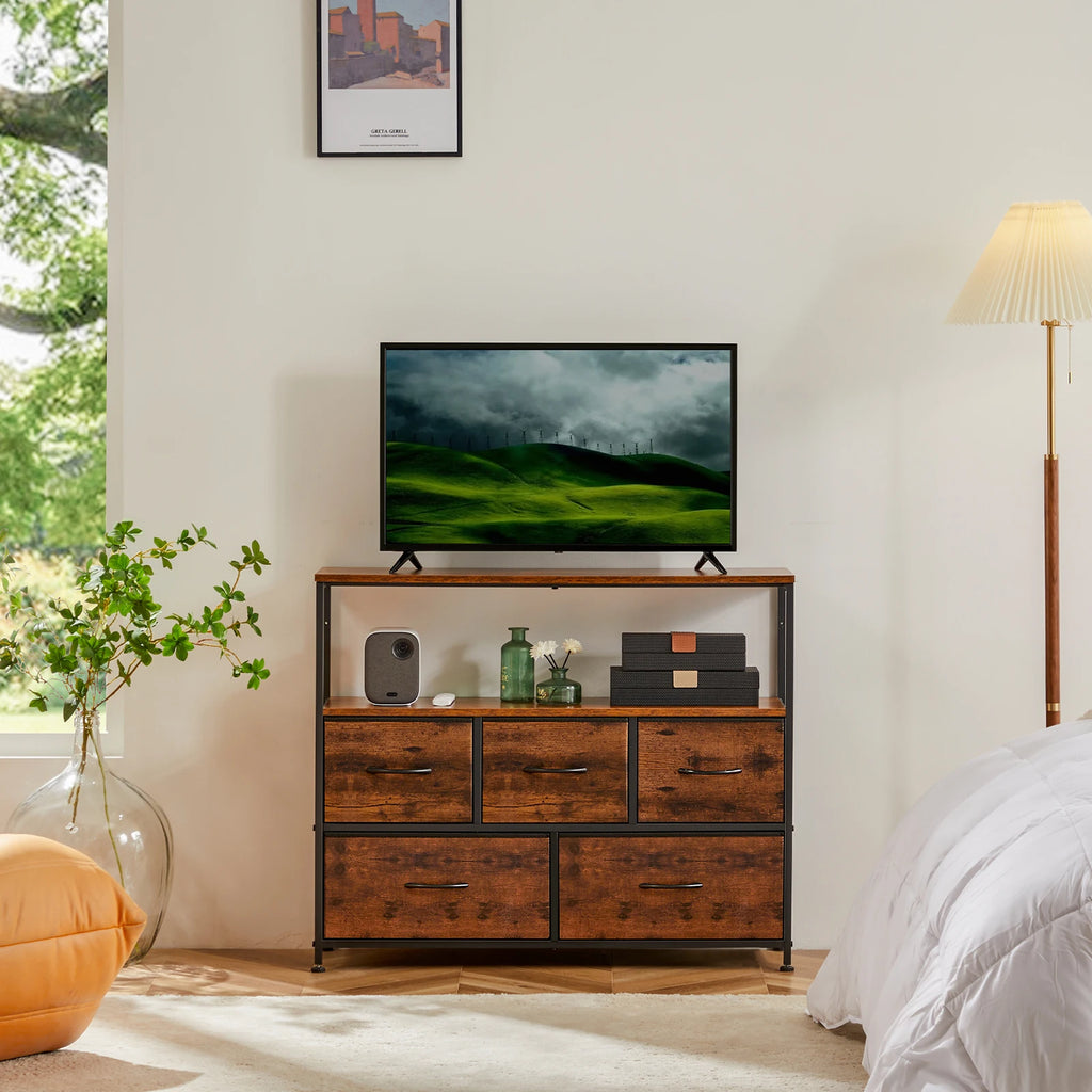 Dresser With 5 Fabric Drawers Storage