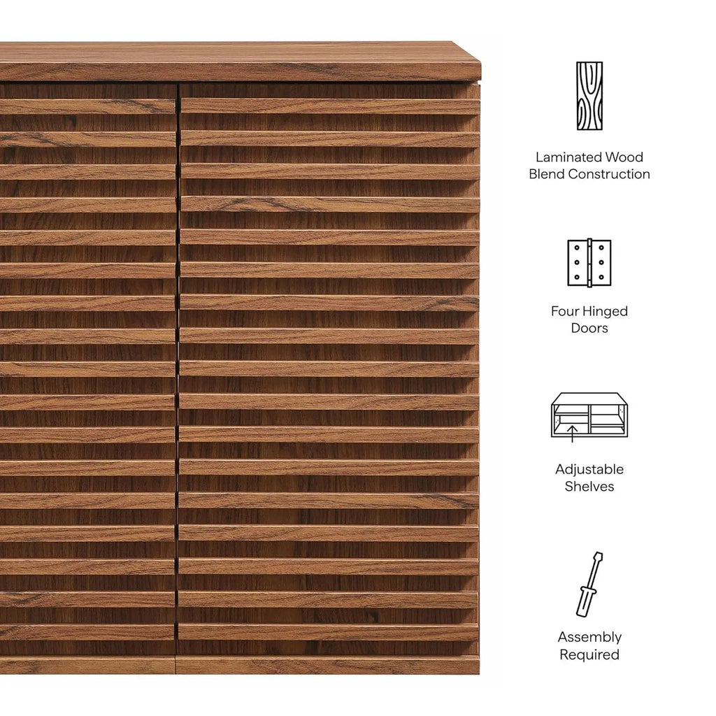 Wall Mounted Bathroom Cabinet in Walnut Compact Wall Storage with Slatted Doors and Adjustable