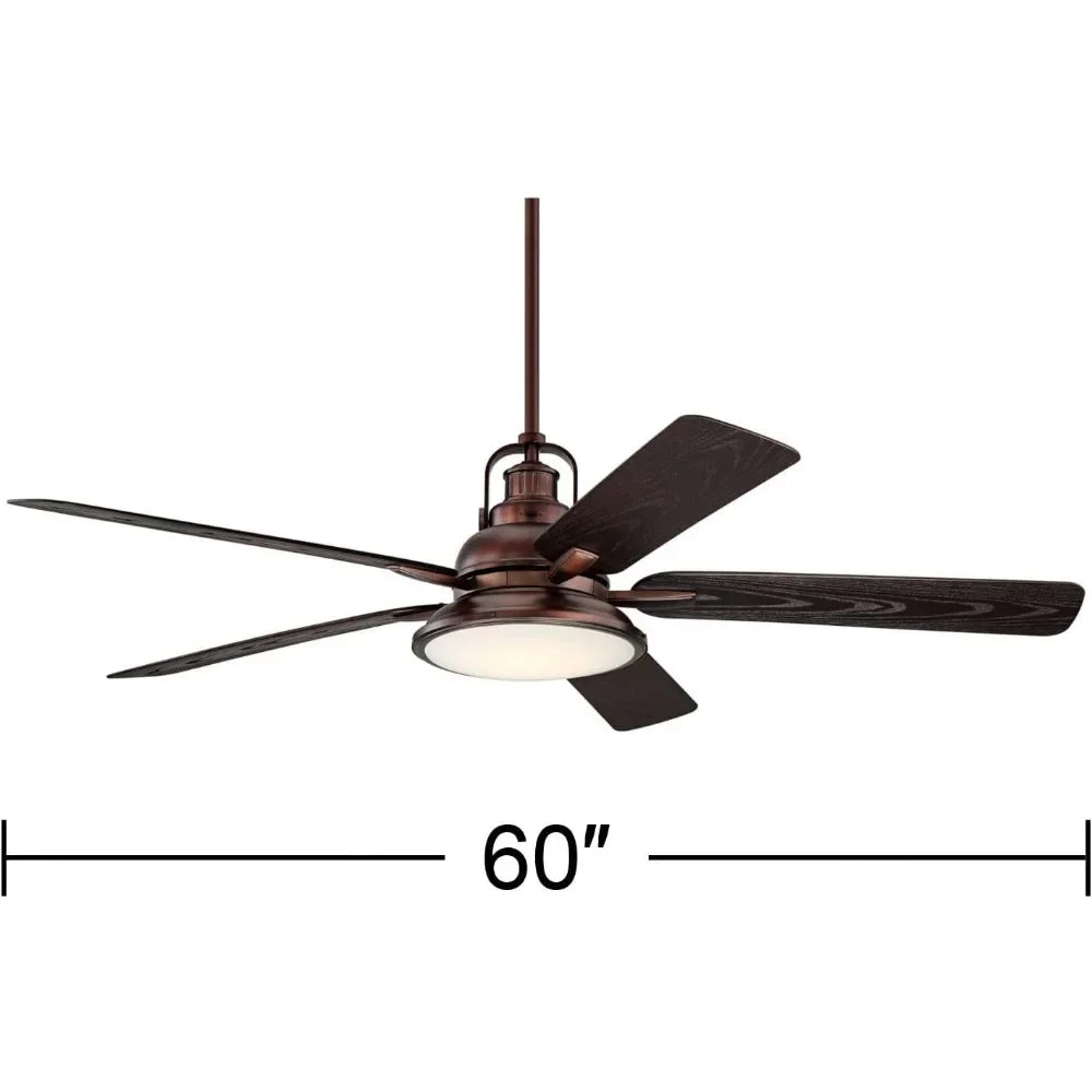 60" Industrial Indoor Outdoor Ceiling Fan with Light LED Remote Control Dimmable