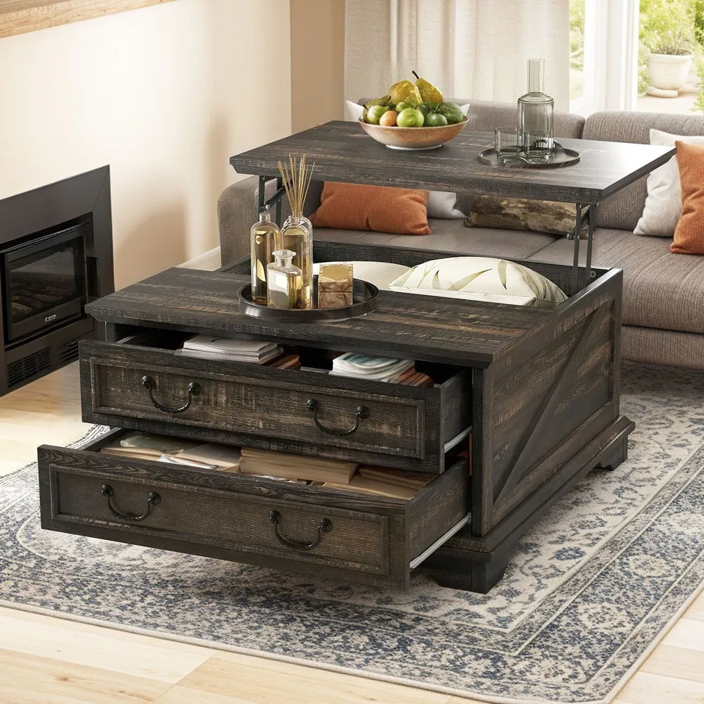 Farmhouse Square Lift-Top Coffee Table Large with Hidden Compartment