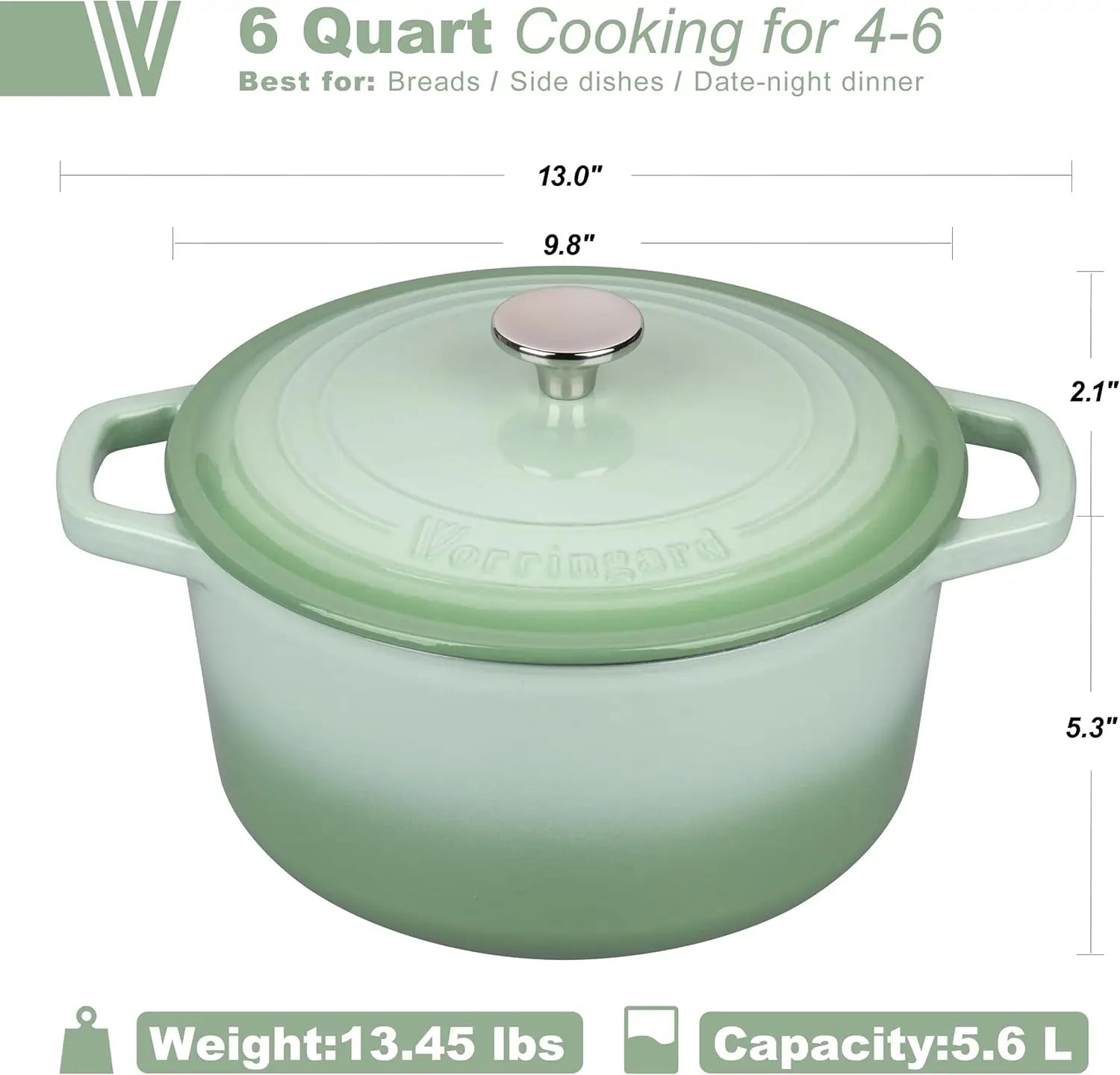 Green 6QT Enameled Cast Iron Dutch Oven with Lid, Bread Baking Pot and Sourdough Supplies Set