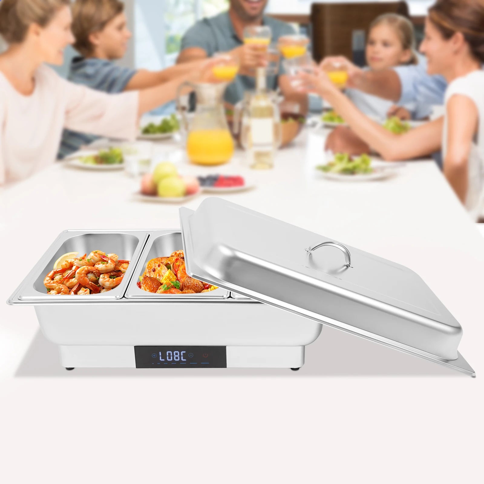 9L Electric Chafing Dish Buffet Set 1/2/3 Compartment Food Warmer with Digital Display Temperature Control