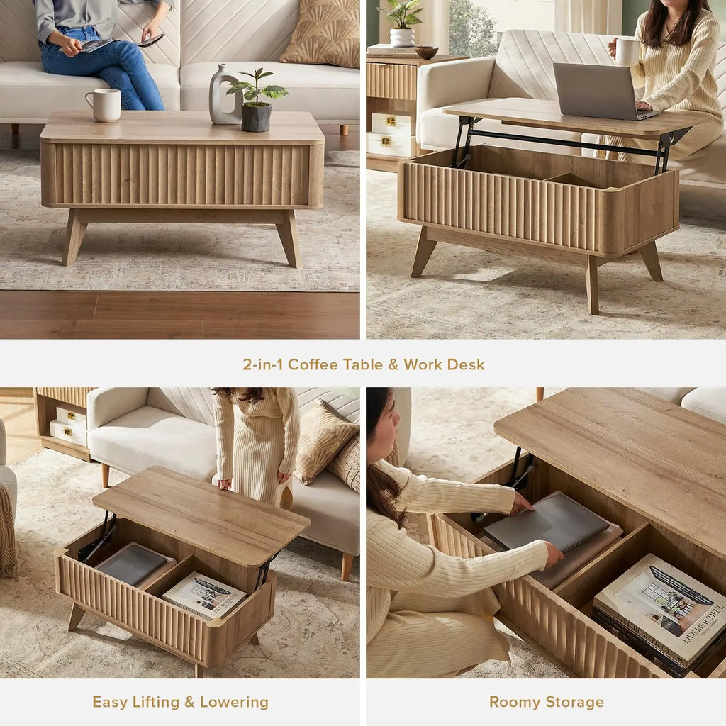 Lift Top Coffee Table, Mid Century, Modern Farmhouse Center Table with Lifting Top & Hidden Storage