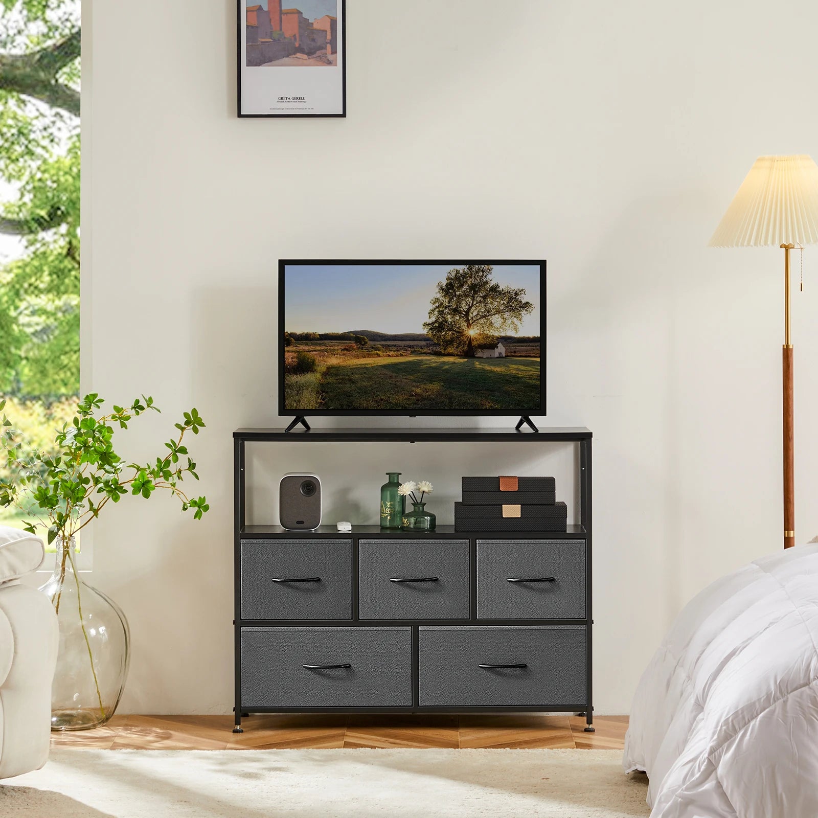Dresser With 5 Fabric Drawers Storage