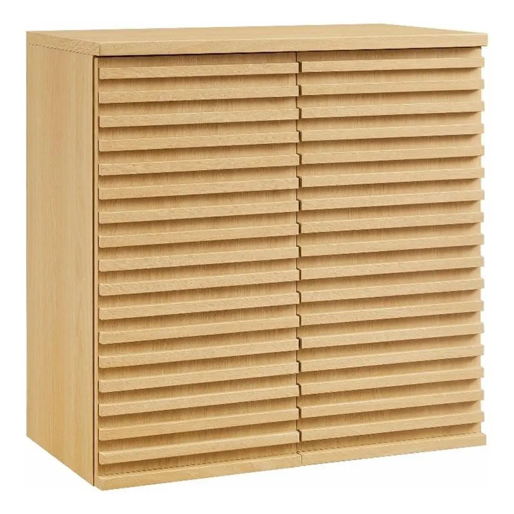 Wall Mounted Bathroom Cabinet in Walnut Compact Wall Storage with Slatted Doors and Adjustable