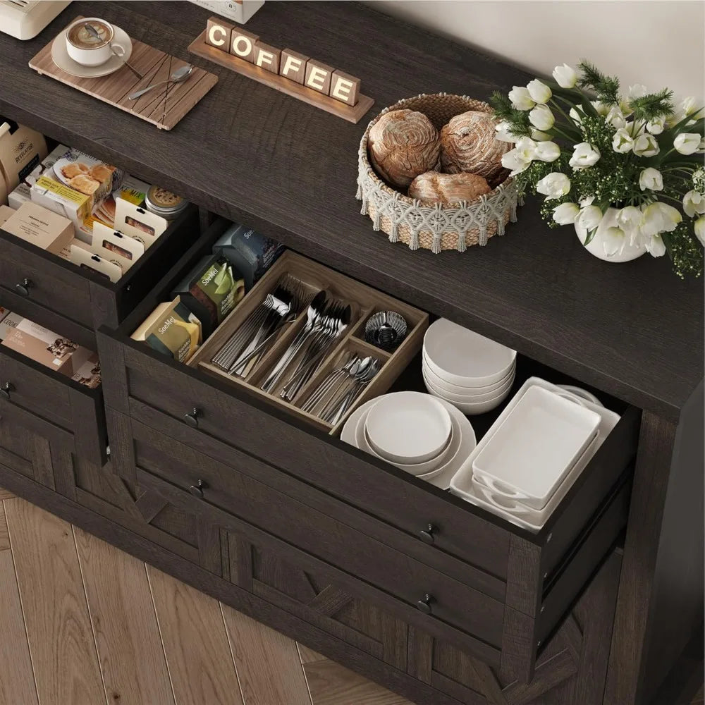 Coffee Bar with 4 Large Drawers, Buffet Cabinet with Storage