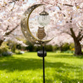 Solar-Powered Moon-Shaped Ground Light with Owl & Glass Ball