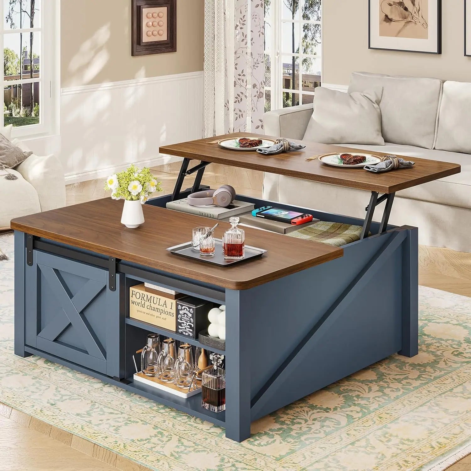 31.5" Lift Top Coffee Table with Storage, Farmhouse Coffee Table