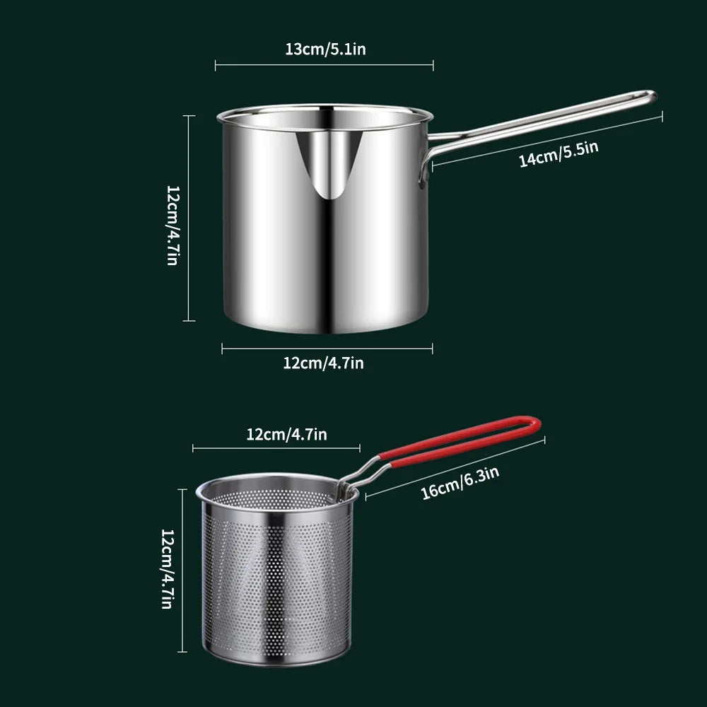 Small frying pan with stainless steel frying basket