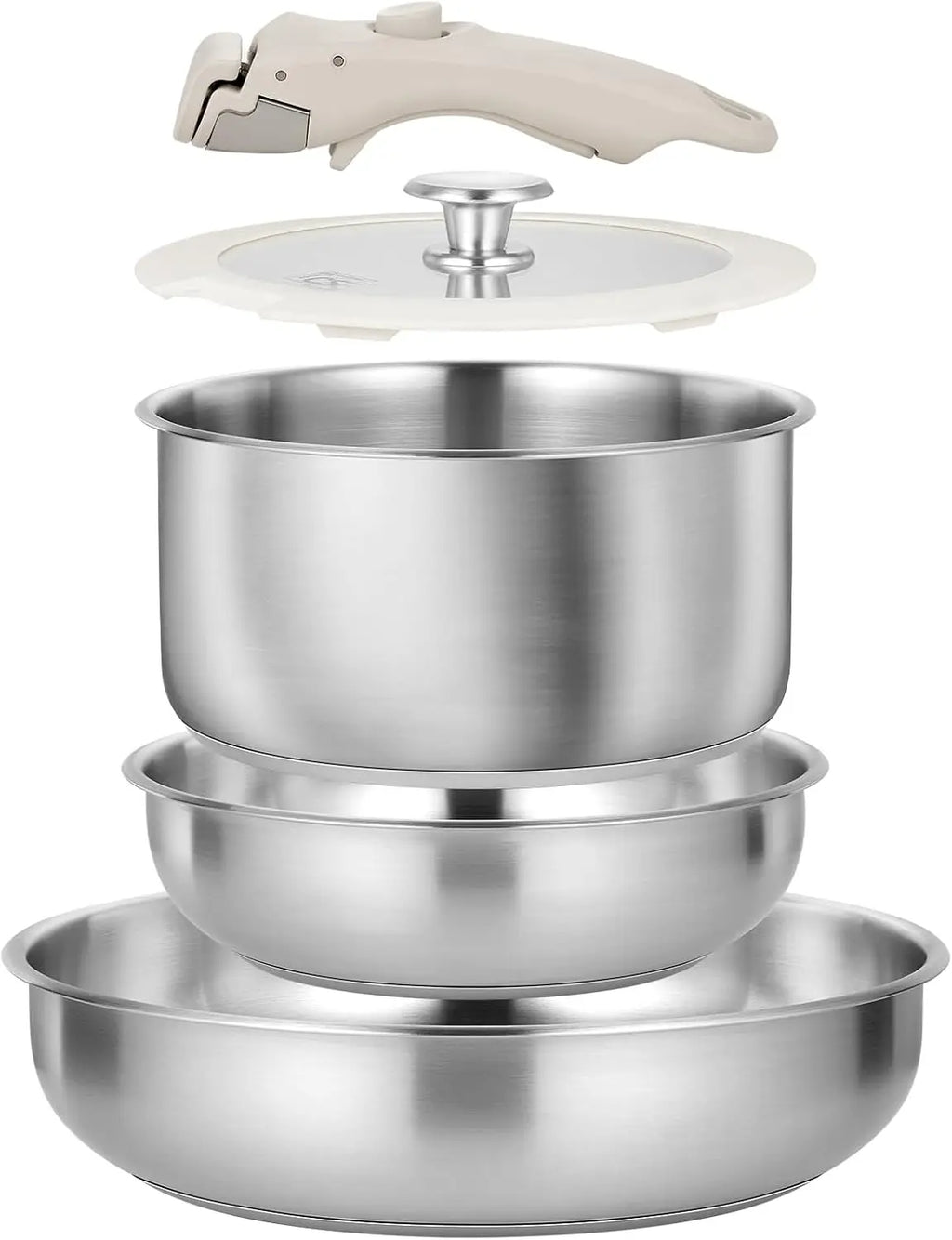 KOCH SYSTEME CS Stainless Steel Pots and Pans Set, 7 Piece with Detachable Handle