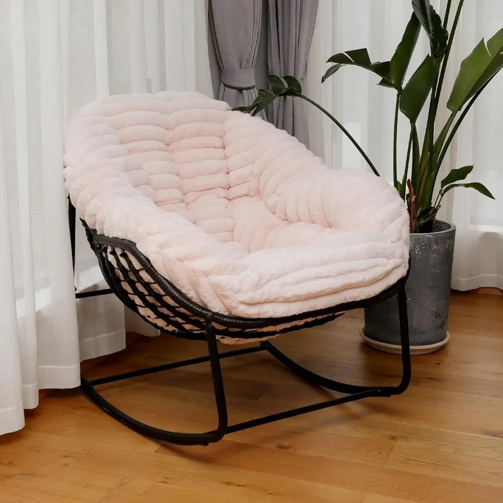 Top Fashion-Outdoor Rocking Chair, Patio Wicker Egg Chair, Indoor Comfy Oversized Papasan Chair