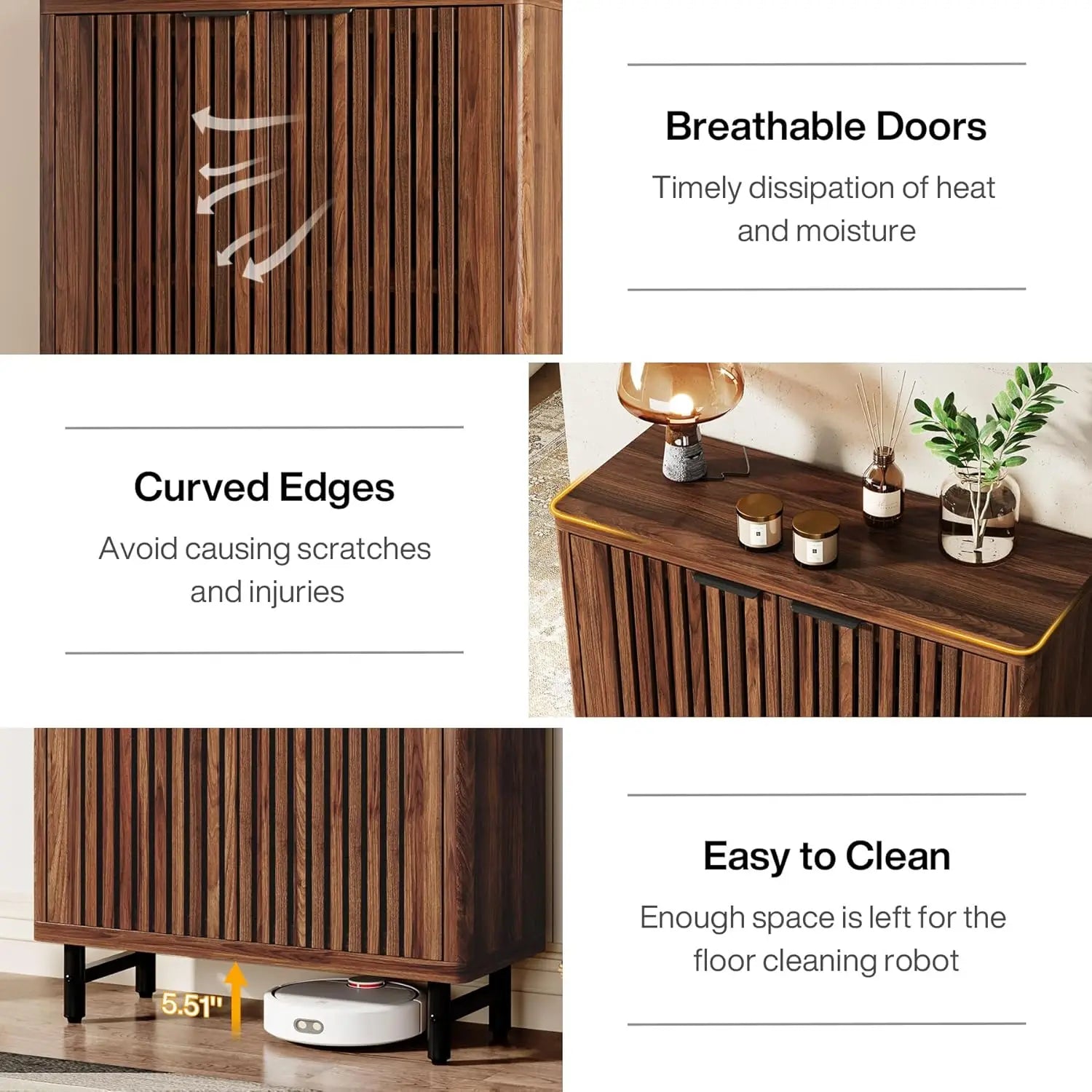 6-Tier Bathroom Floor Cabinet with 2 Shutter Doors, Wooden Bathroom Storage Cabinet with Adjustable Shelves