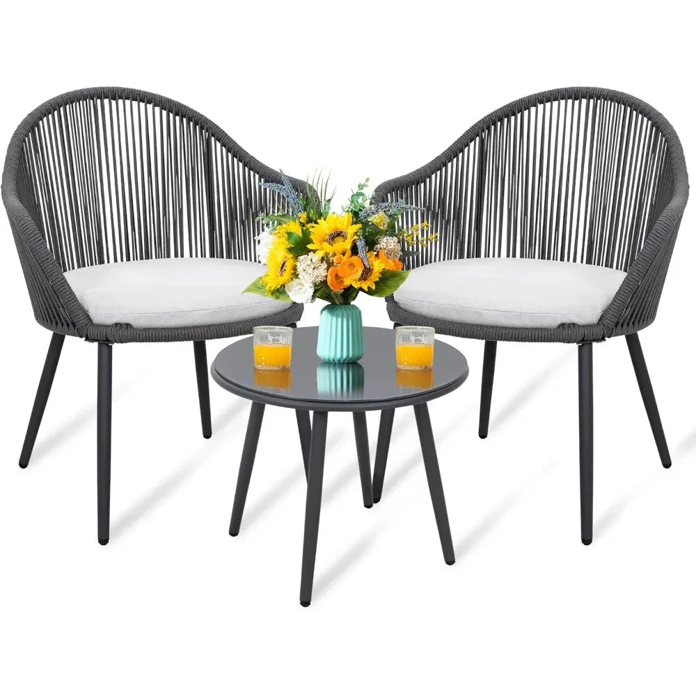 3 Piece Outdoor Bistro Set, All Weather Patio Furniture Chairs and Table with Cushions