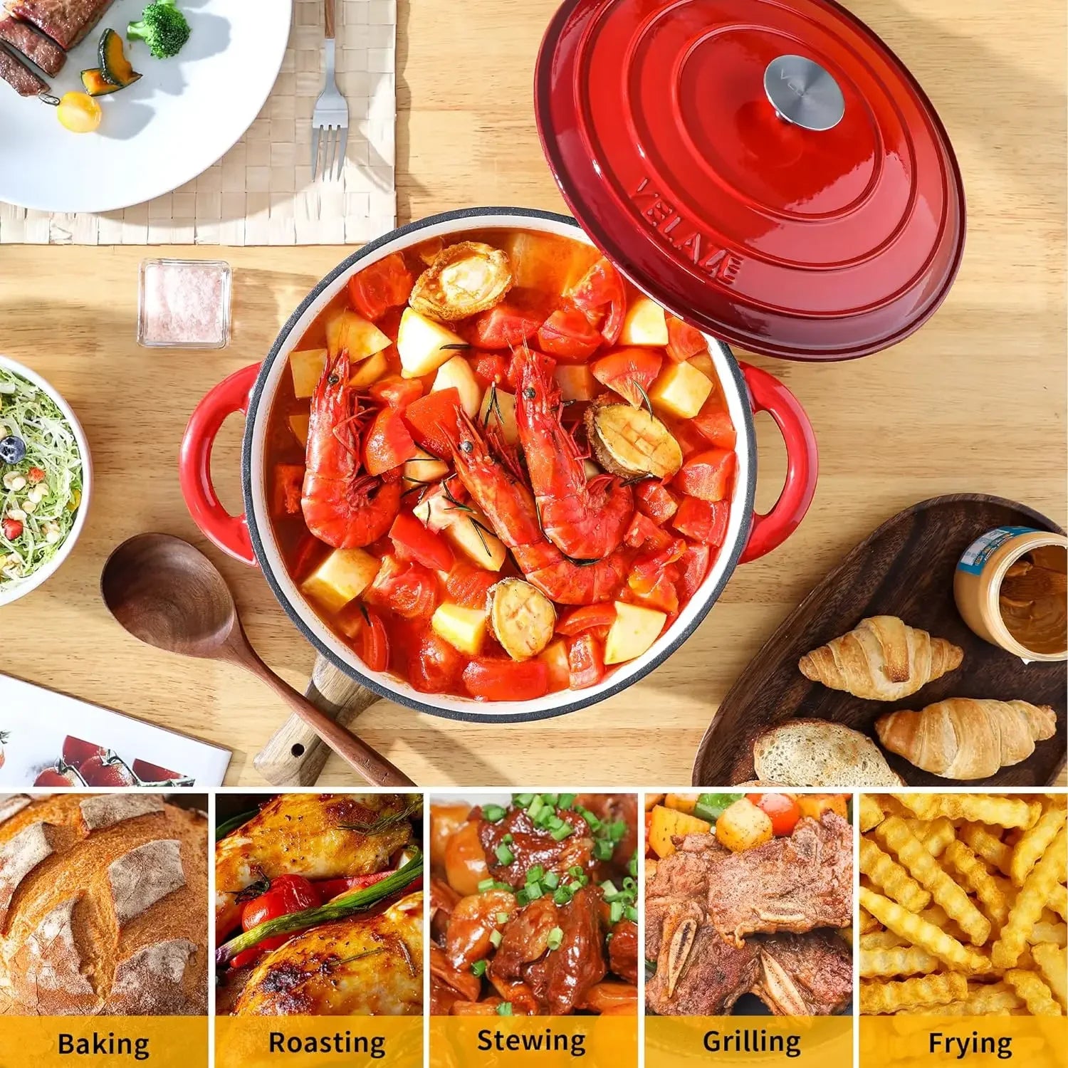 Kitchen Enameled Dutch Oven Cast Iron Cookware
