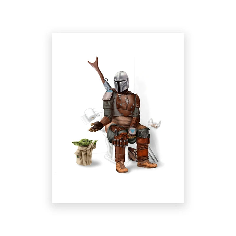 Space Wars Bathroom Print Luke Skywalker Yoda Poster Pooping Mandalorian Storm Trooper Chewbacca Canvas Painting Toilet Decor